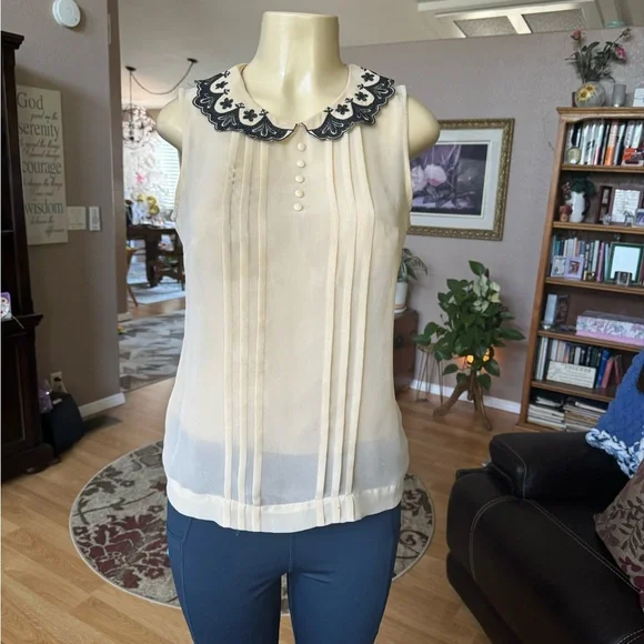 Charlotte Russe black & beige sheer sleeveless blouse-size M - Picture 6 of 9